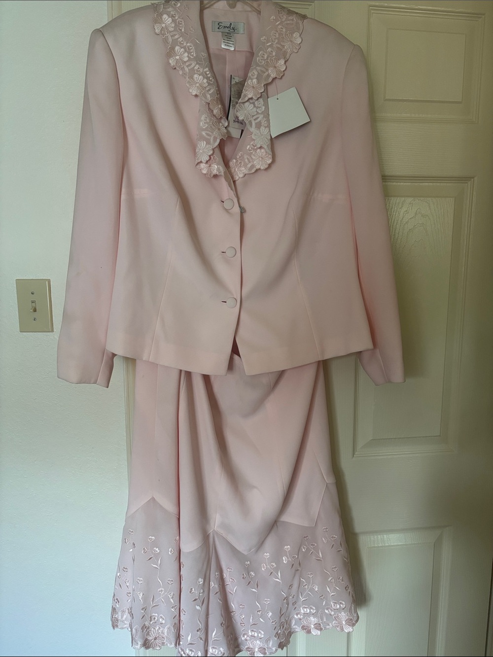 Emily Rose Pale Pink Lace-Trim Blazer & Skirt Set